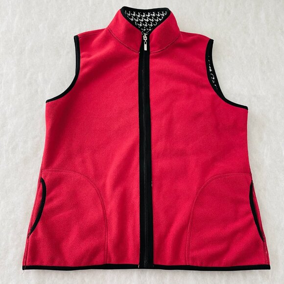 Karen Scott Womens Black White Reversible Houndstooth Classic Full Zip Vest Sz L - Picture 3 of 9